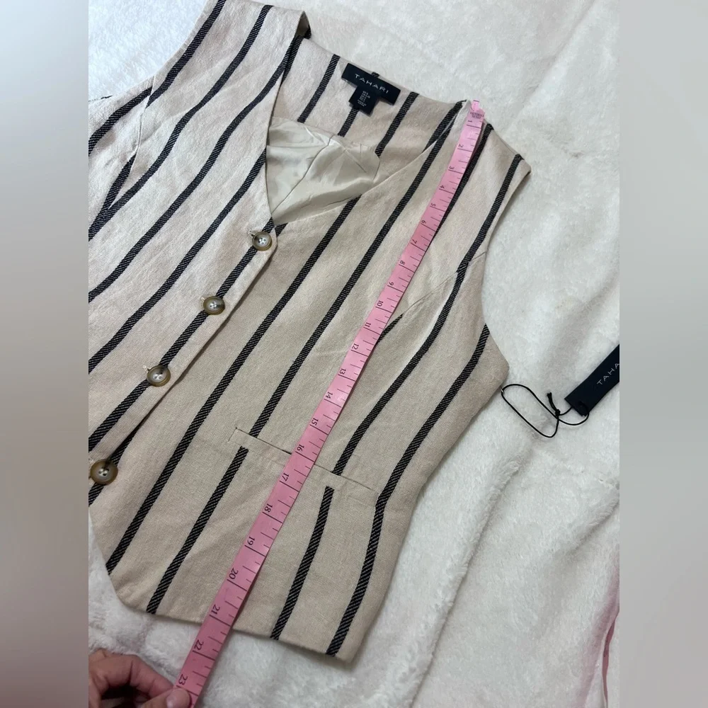 Tahari Beige and Black Linen Blend Vest size L - Picture 6 of 12